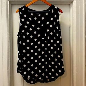 Black and white polka dot sleeveless blouse